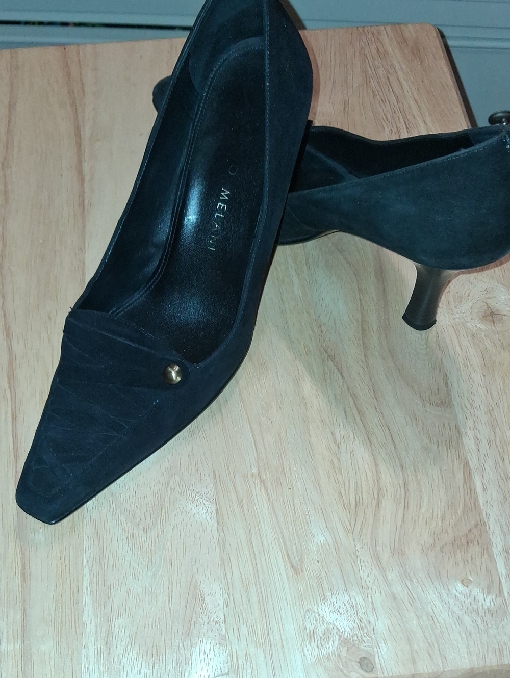 ANTONIO MELANI Black Suede Pointed Toe Kitten Heels